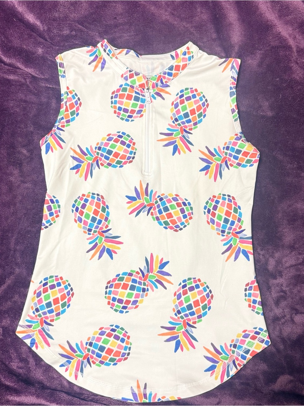 Proud 90 Golf Is Fun Women’s S Sleeveless Golf Polo Colorful Pineapple 1/4 Zippe